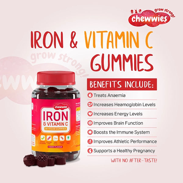 CHEWWIES Iron & Vitamin C 鐵及維他命C無糖純素軟糖 30粒